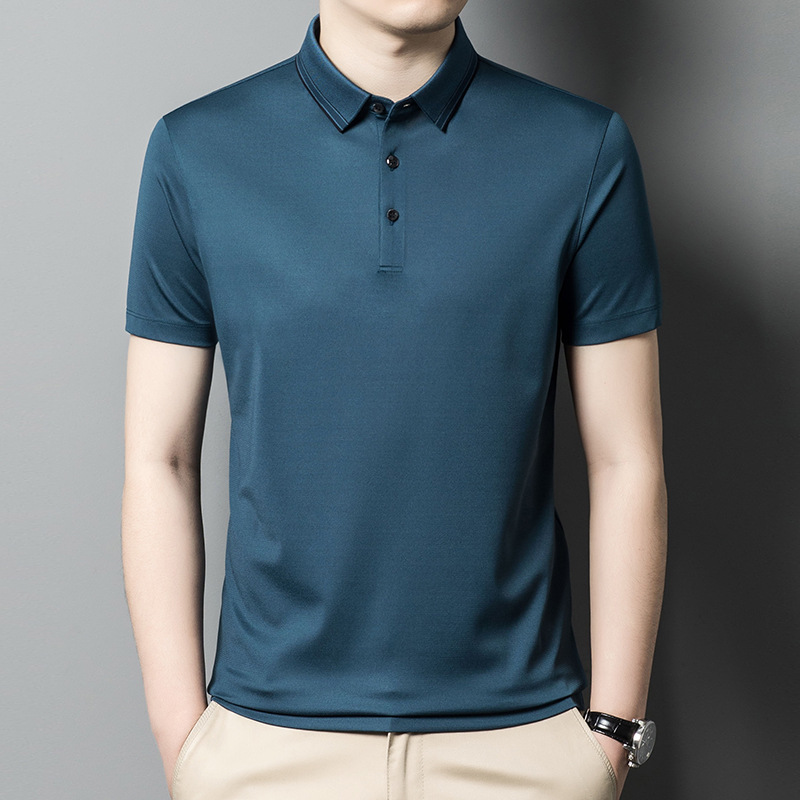 Summer Ice Silk Short-sleeved T-shirt Men's Lapel Business Casual Polo