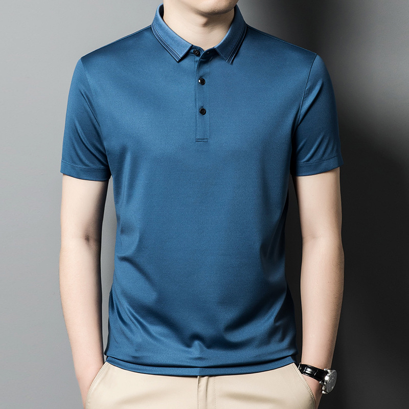 Summer Ice Silk Short-sleeved T-shirt Men's Lapel Business Casual Polo