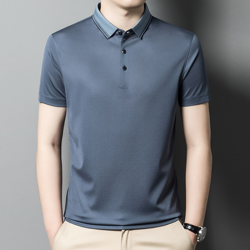 Summer Ice Silk Short-sleeved T-shirt Men's Lapel Business Casual Polo