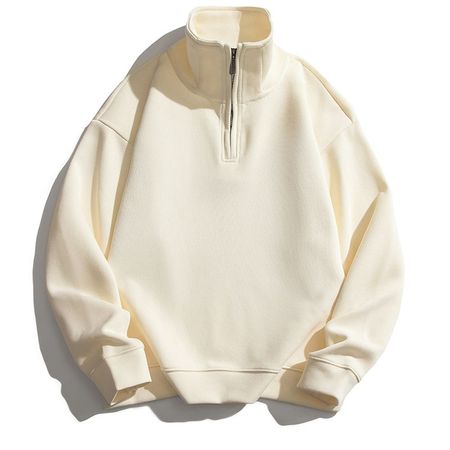 (image for) Half Turtleneck Zipper Sweatshirt Men's Winter Fleece Casual Loose Hoodie