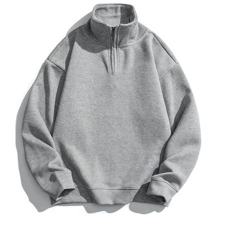 Half Turtleneck Zipper Sweatshirt Men's Winter Fleece Casual Loose Hoodie