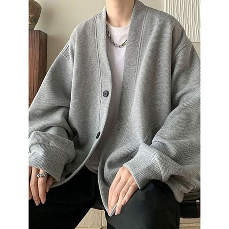 Men's Solid Color Jacket Mens Trendy Loose Cardigan Coat