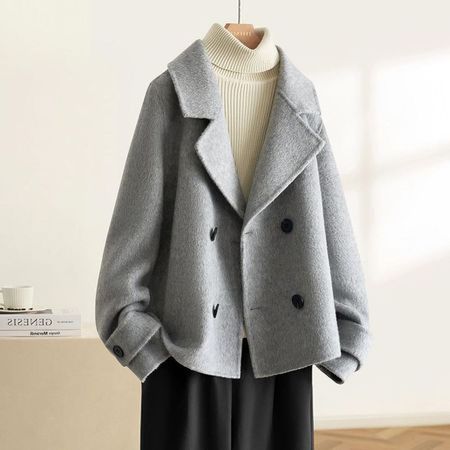 Women's Winter Warm Double-Breasted Loose Woolen Coat