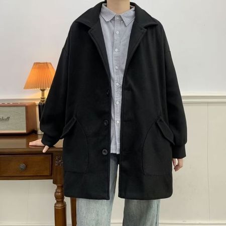 Modal Additional Images for Fashion Loose Lapel Jacket for Men Solid Color Coat