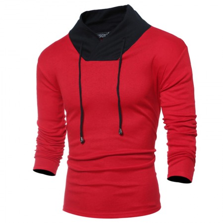 (image for) Men's Casual Contrast Color Slim Long-Sleeved T-Shirt Bottoming Shirt