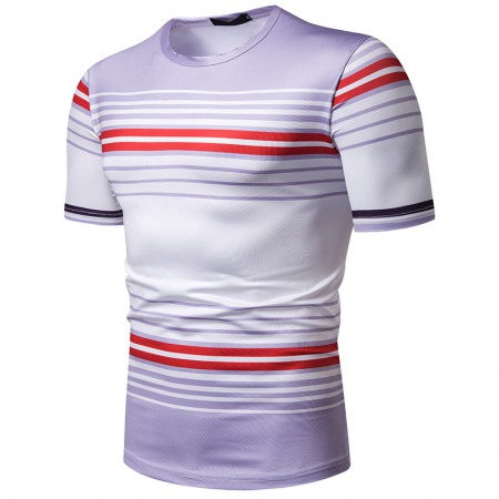 New Summer Men's Short-Sleeved T-Shirt Men's Contrast Striped Slim Casual T-Shirt