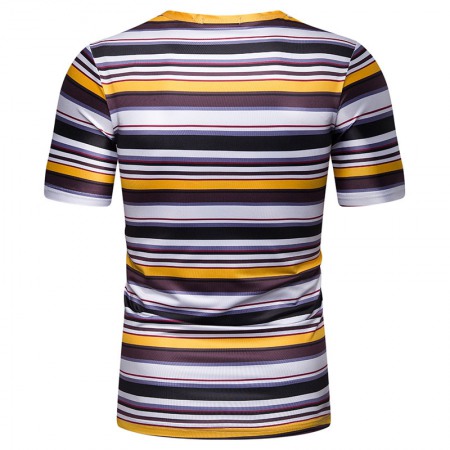 New Summer Men's Short-Sleeved T-Shirt Mens Contrast Striped Slim Casual T-Shirt