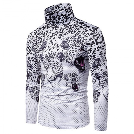 New Men's Large Size 3D Digital Classical Pattern Printing High Neck Long Sleeve T-Shirt Bottoming Shirt
