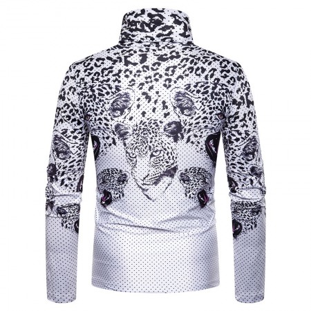 New Men's Large Size 3D Digital Classical Pattern Printing High Neck Long Sleeve T-Shirt Bottoming Shirt