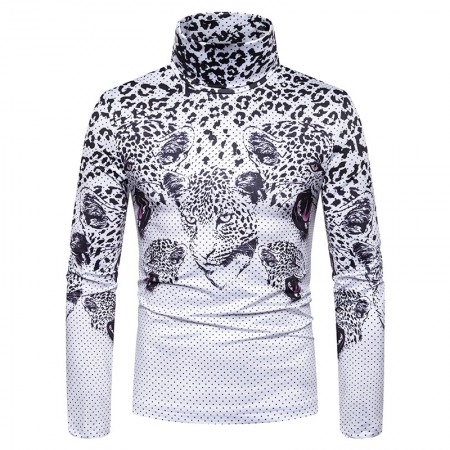 Modal Additional Images for New Men's Large Size 3D Digital Classical Pattern Printing High Neck Long Sleeve T-Shirt Bottoming Shirt