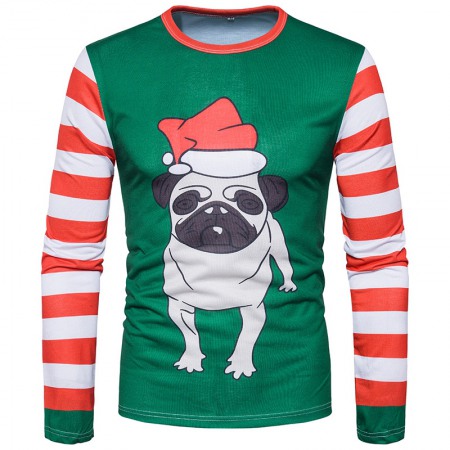 Modal Additional Images for Men's New Special 3D Printing Cartoon Dog Christmas Hat Round Neck Long Sleeve T-Shirt