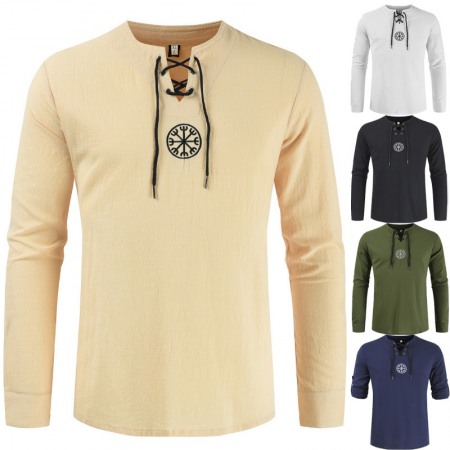 Casual Slim Shirt Long-Sleeved Cotton and Linen Solid Color Large Size Shirt Men's Shirts