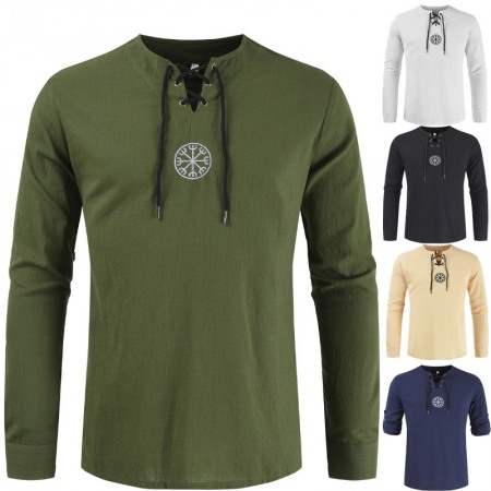 Casual Slim Shirt Long-Sleeved Cotton and Linen Solid Color Large Size Shirt Men's Shirts