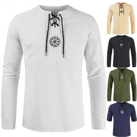 Casual Slim Shirt Long-Sleeved Cotton and Linen Solid Color Large Size Shirt Men's Shirts