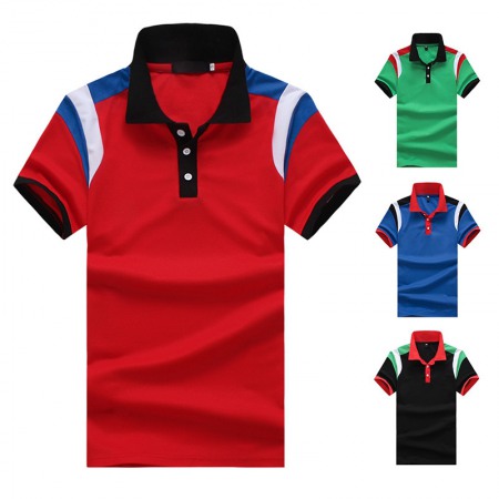 New Style Flat Men's Shoulder Color Matching Short Sleeve Polo