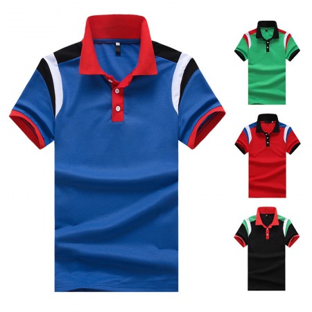 New Style Flat Men's Shoulder Color Matching Short Sleeve Polo