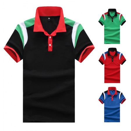 New Style Flat Men's Shoulder Color Matching Short Sleeve Polo