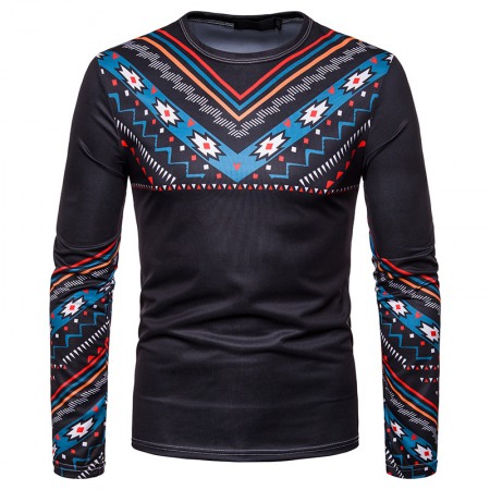 (image for) Men's Personality Clan Style Print Round Neck Long Sleeve T-Shirt