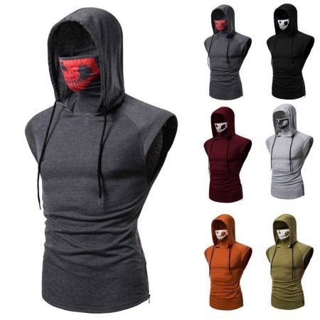 Men's Hooded Vest Large Large Size Hooded Masked Fashion Sleeveless T-Shirt