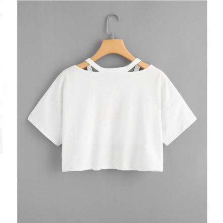 Summer New V-Neck Pineapple Applique Short Sleeve T-Shirt