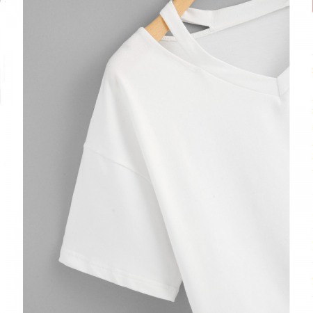 Summer New V-Neck Pineapple Applique Short Sleeve T-Shirt