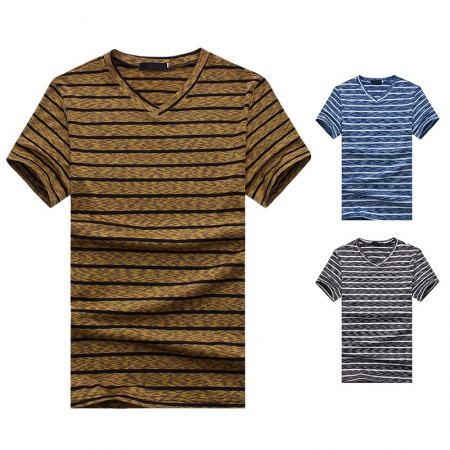 New Style Flat Men's Striped Pull Frame Plus Size Short-Sleeved T-Shirt