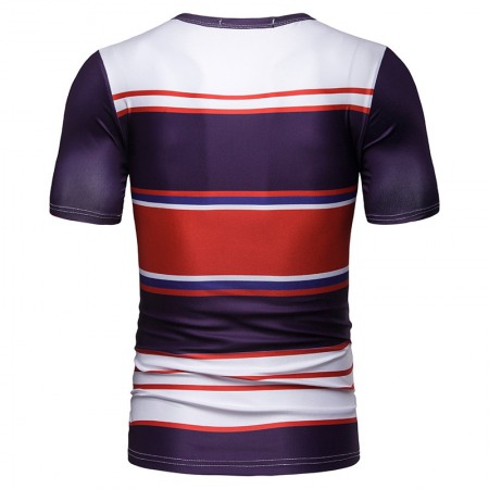 New Summer Men's Short-Sleeved T-Shirt Mens Contrast Striped Slim Casual T-Shirt